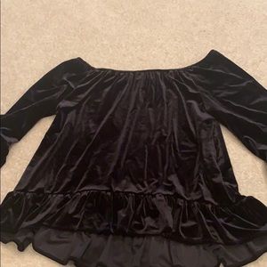 Black velvet over the shoulder blouse